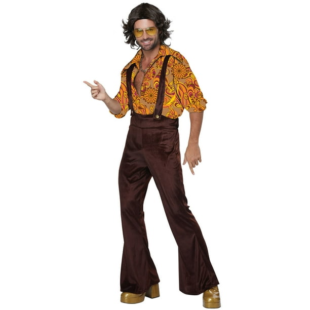 Brown Groovy Boogie Costume Jumpsuit with Attached Shirt - Size.. COST-M NEW
